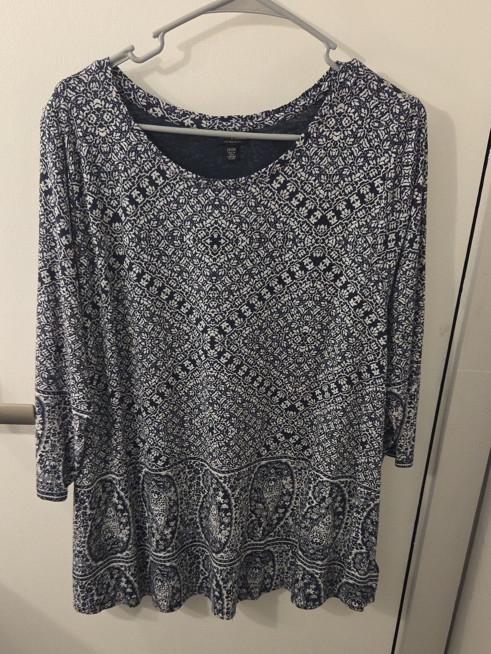Lucky Brand Navy & White Printed Long Sleeve Top